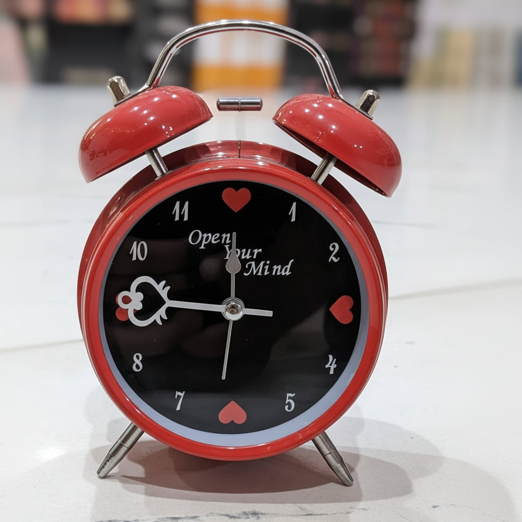 Vintage Twin Bell Alarm Clock | Loud Bell for Heavy Sleepers, Red Metal