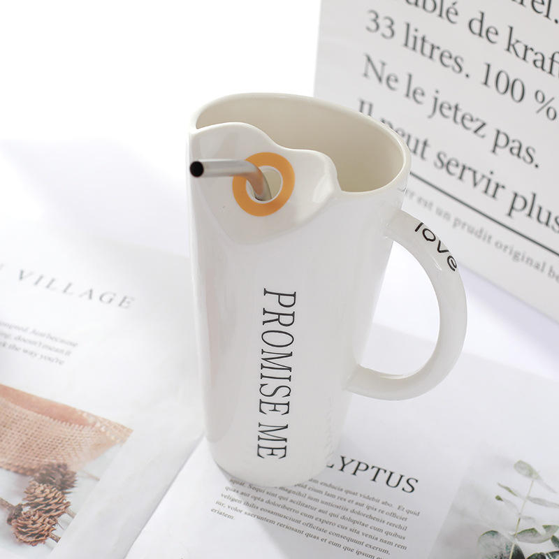 Tall Ceramic Sipper Mug with Steel Straw | Office Coffee Cup, 4 Colors