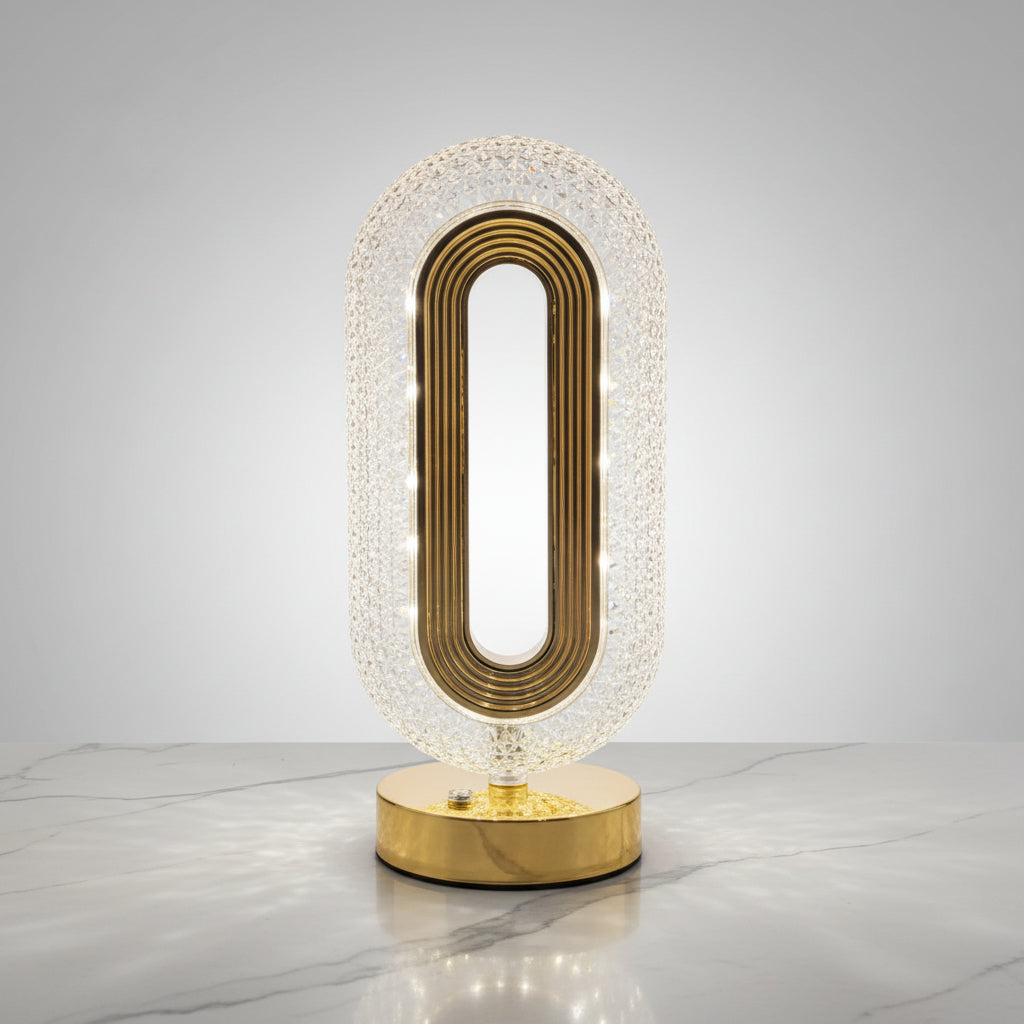 Rechargeable Crystal LED Table Lamp | Cordless Bedside, Gold Metal