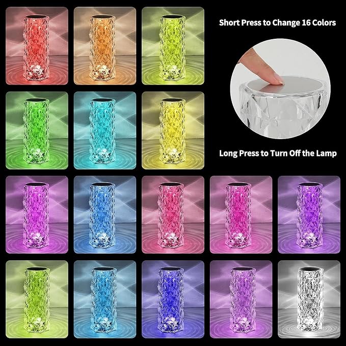 16-Color RGB Rechargeable LED Crystal Diamond Lamp