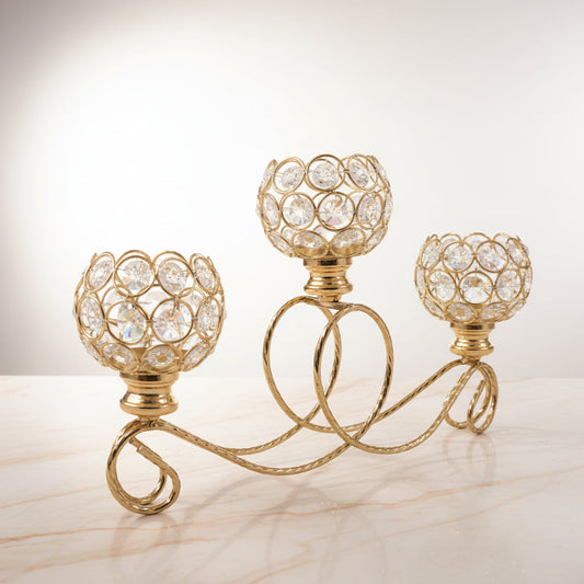 3-Cup Vintage Metal & Glass Candelabra | Elegant Tabletop Candle Holder Stand