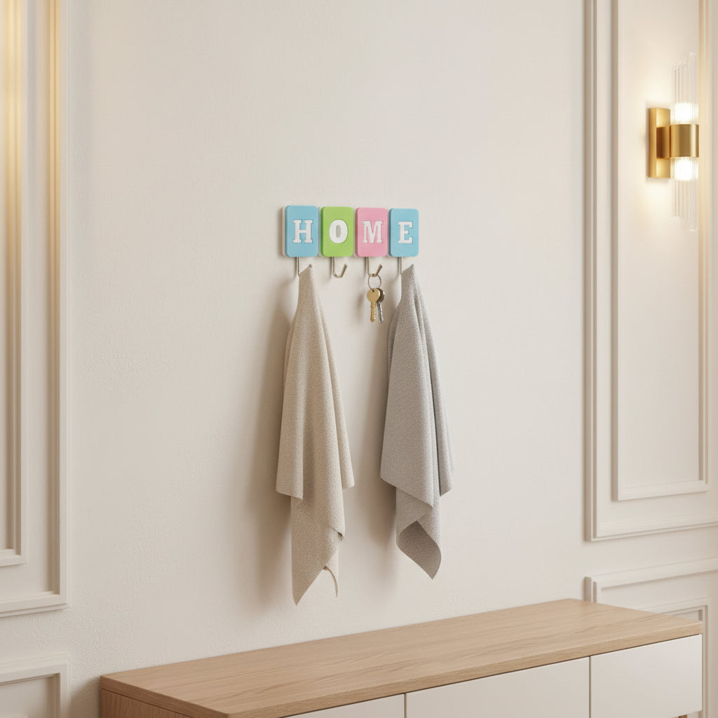 'HOME' Letter Wall Hooks | Adhesive, No-Drill Decorative Organizer