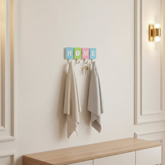 'HOME' Letter Wall Hooks | Adhesive, No-Drill Decorative Organizer