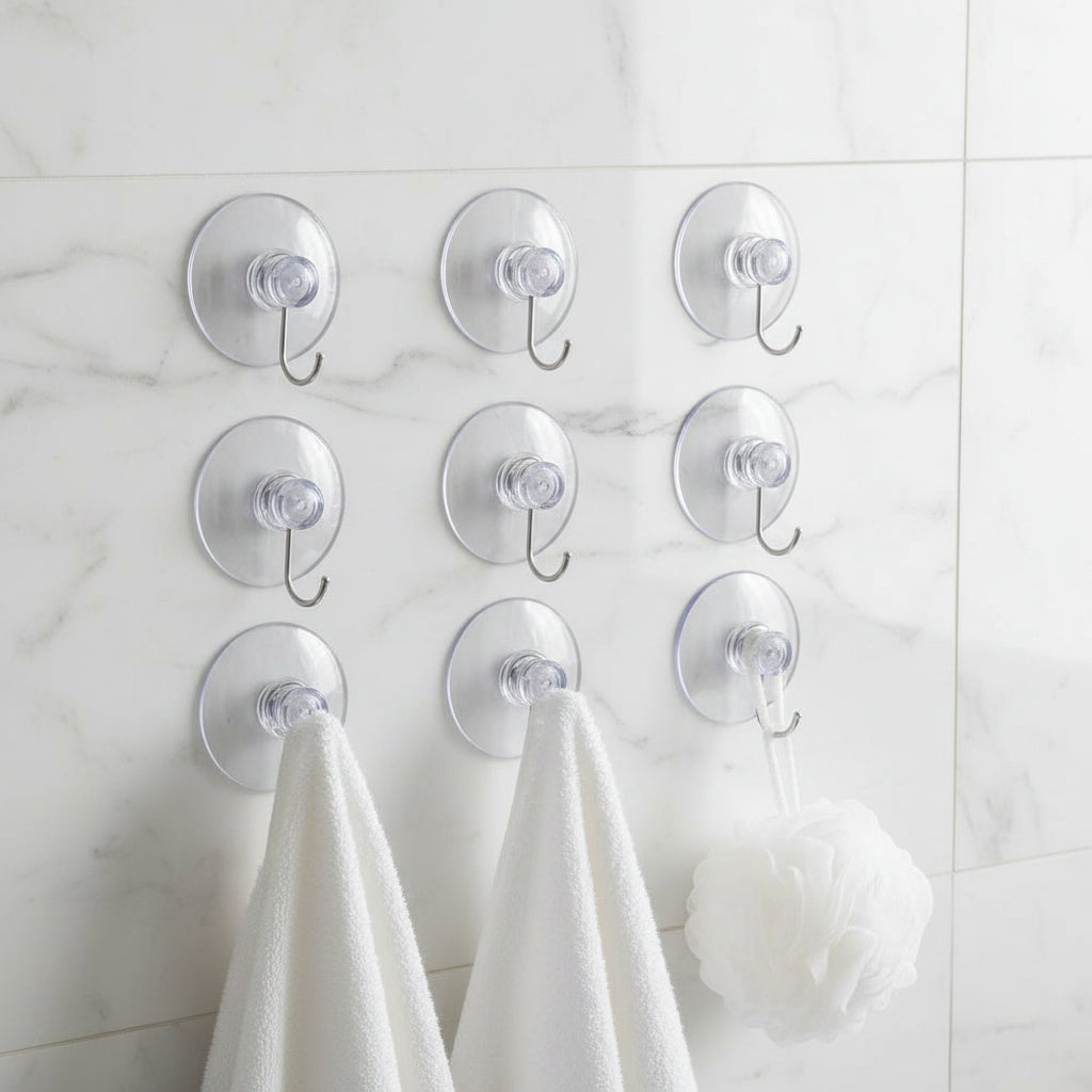 Heavy-Duty Suction Hooks (Pack of 6) | No-Drill Bathroom Wall Hooks