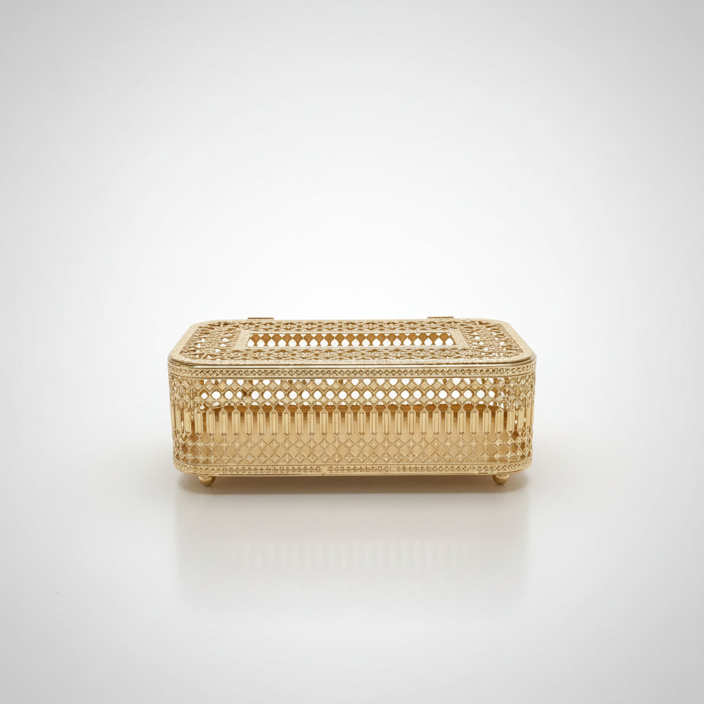Gold Filigree Tissue Box Cover | Luxury Vanity & Drawing Room Decor