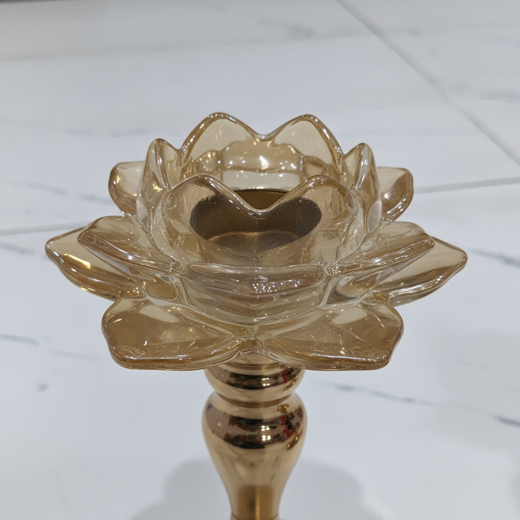 2-Piece Crystal Lotus Flower Candle Holder Set | Luxury Metal Base Candelabra