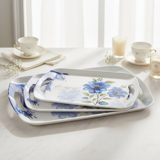 3-Piece Blossom Melamine Serving Tray Set