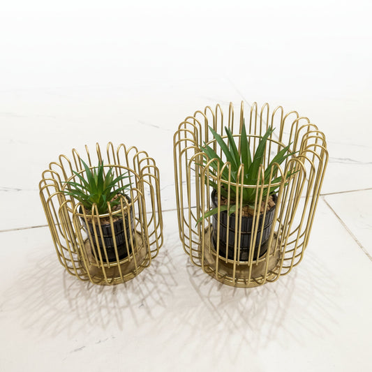 2-Piece Metal Geometric Cage Planter Set | Modern Home Decor Centerpieces