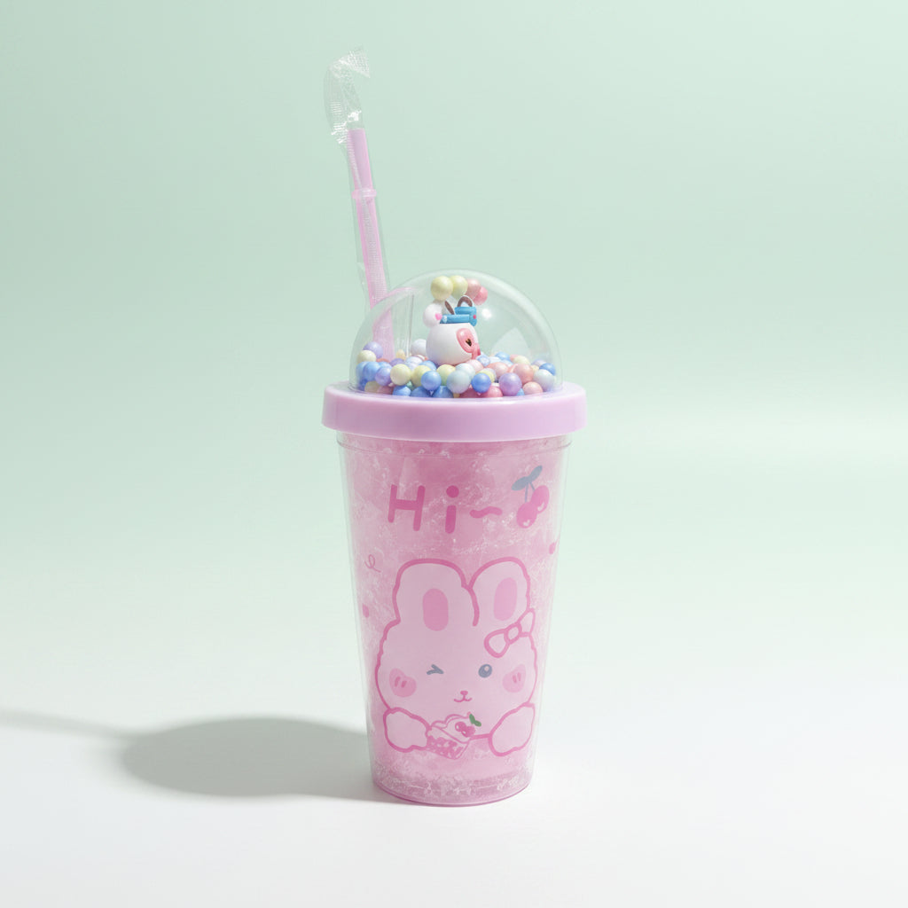 Kawaii Freezer Tumbler 450ml | Cute Bunny Lid for Iced Drinks