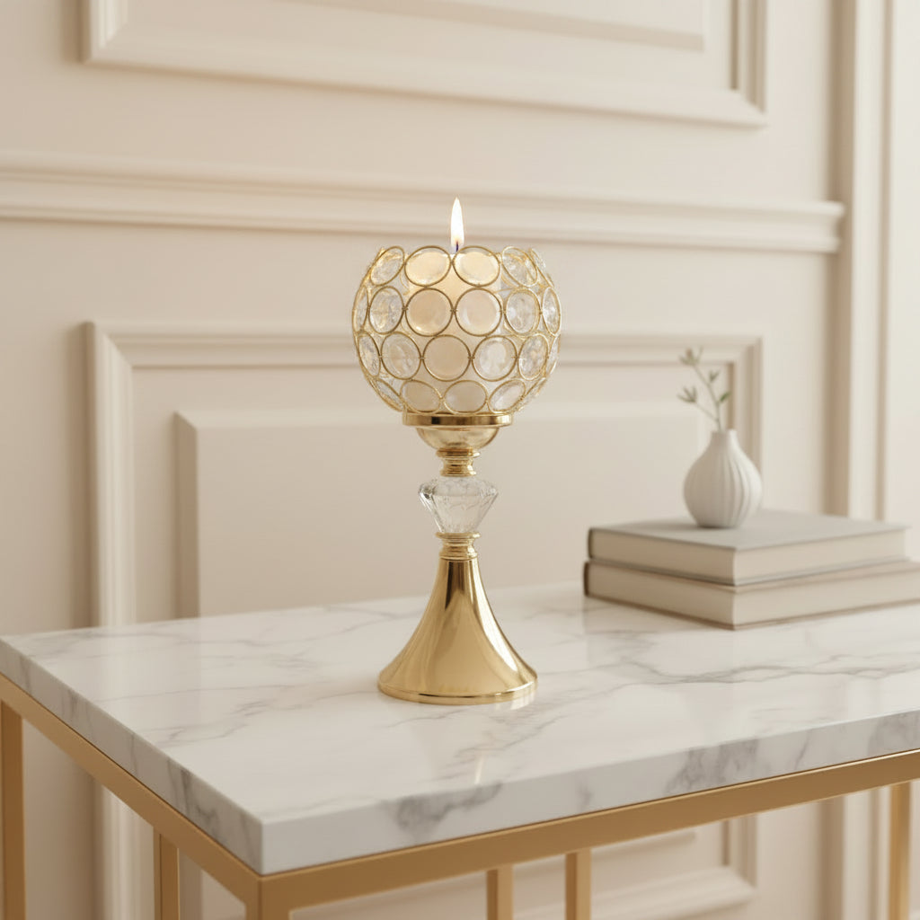 Crystal Goblet Candle Holder | Gold Pedestal Shaadi Centerpiece