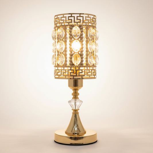 Greek Key Crystal Table Lamp | Gold Heritage LED Bedside Lamp
