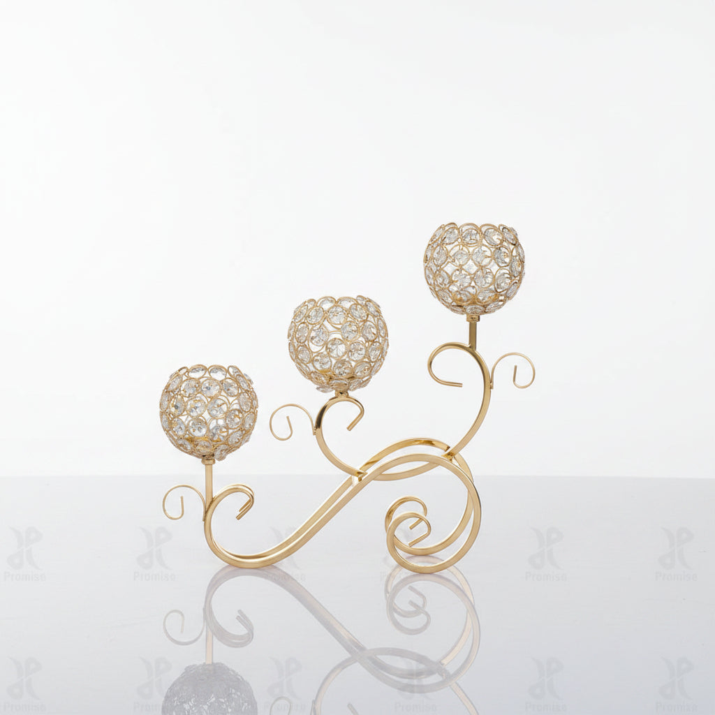 Gold Diamond Crystal Candle Holder | Shaadi Centerpiece, Tall Pedestal