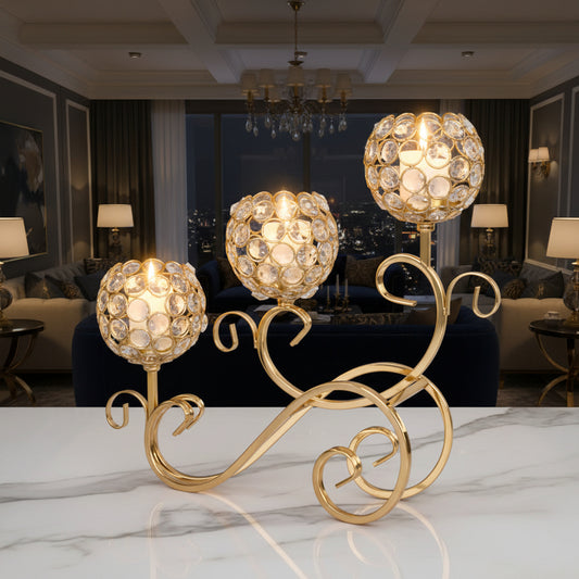 Gold Diamond Crystal Candle Holder | Shaadi Centerpiece, Tall Pedestal