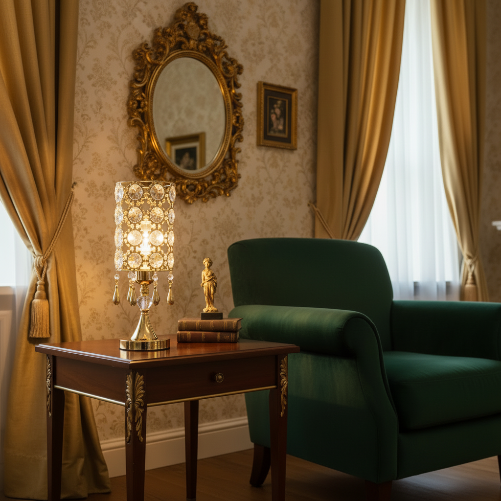 Royal Jewel Crystal Table Lamp | 220V Gold LED, Luxury Bedside