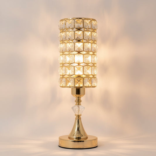 Crystal Mosaic LED Lamp | Gold Bedside Lamp, Sparkling Cubes