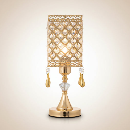 Square Crystal Pendant Lamp | Gold LED Bedside, Hanging Teardrops