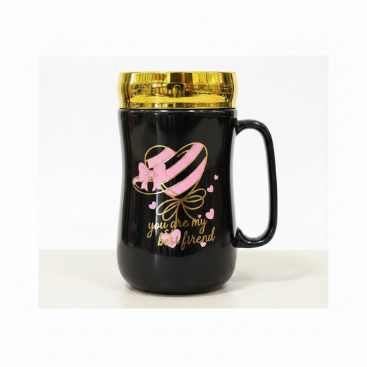 Ceramic Coffee Mug with Gold Lid | Friendship & Love Gift, 3 Designs