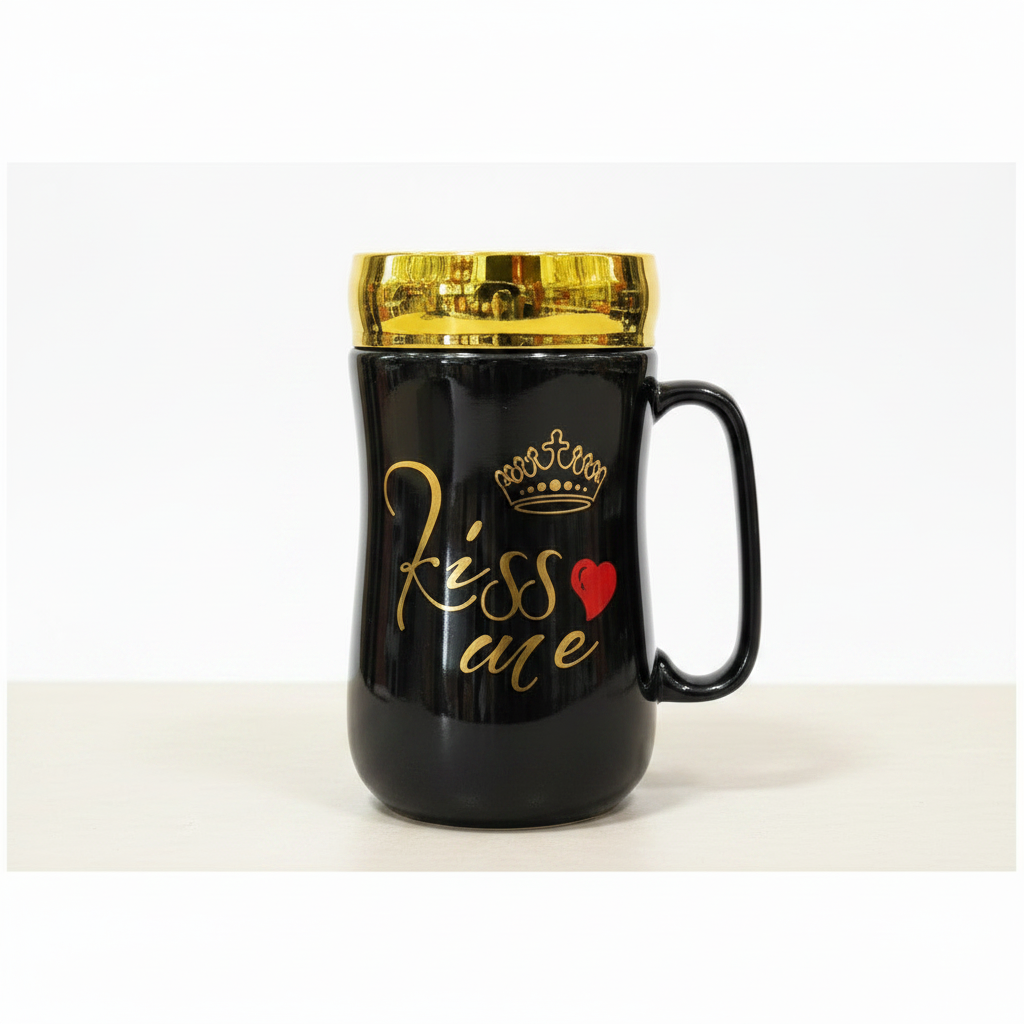 Ceramic Coffee Mug with Gold Lid | Friendship & Love Gift, 3 Designs