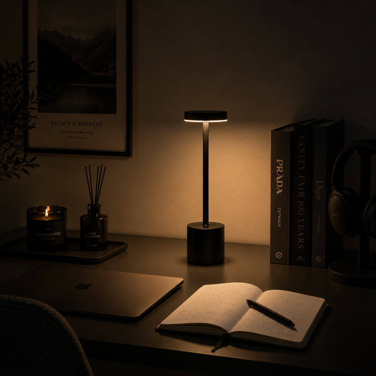 Metal Rechargeable Table Lamp with Touch Control & 3 Light Modes
