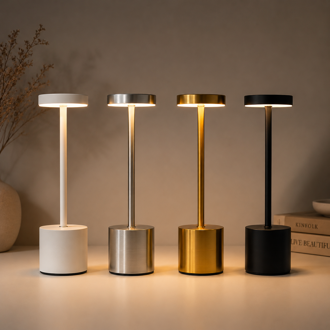 Metal Rechargeable Table Lamp with Touch Control & 3 Light Modes