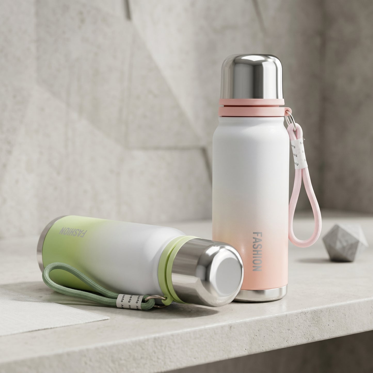 500ml Aesthetic Water Bottle for Girls | Gradient Pink/Green Thermos