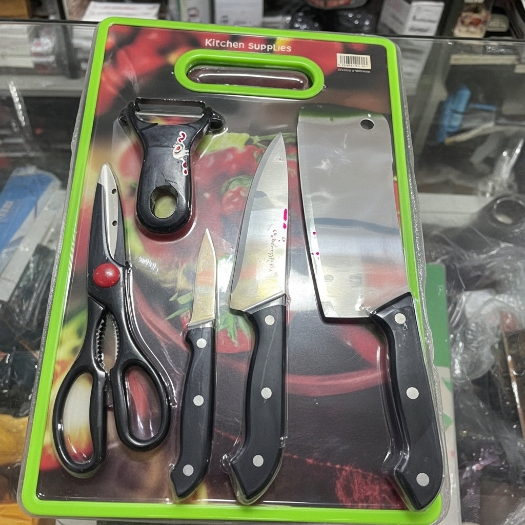 6-Piece Wave-Pattern Knife Set | Non-Stick Knives + Cutting Board