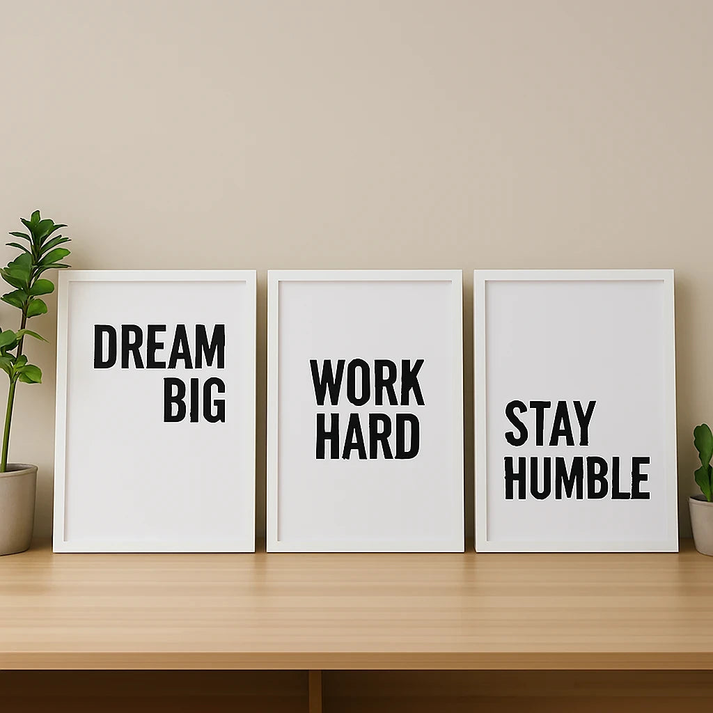 Dream Big Work Hard Stay Humble | Set of 3 Motivational Wall Frames