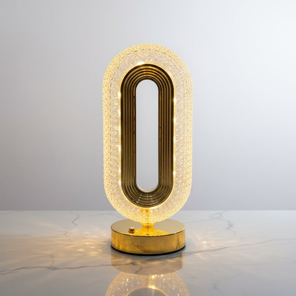 Rechargeable Crystal LED Table Lamp | Cordless Bedside, Gold Metal