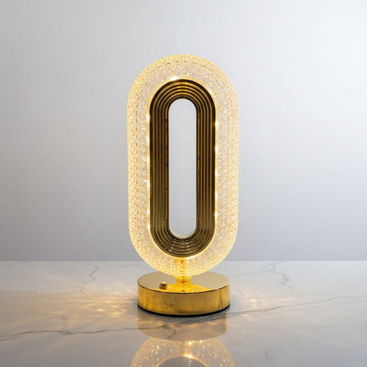 Rechargeable Crystal LED Table Lamp | Cordless Bedside, Gold Metal