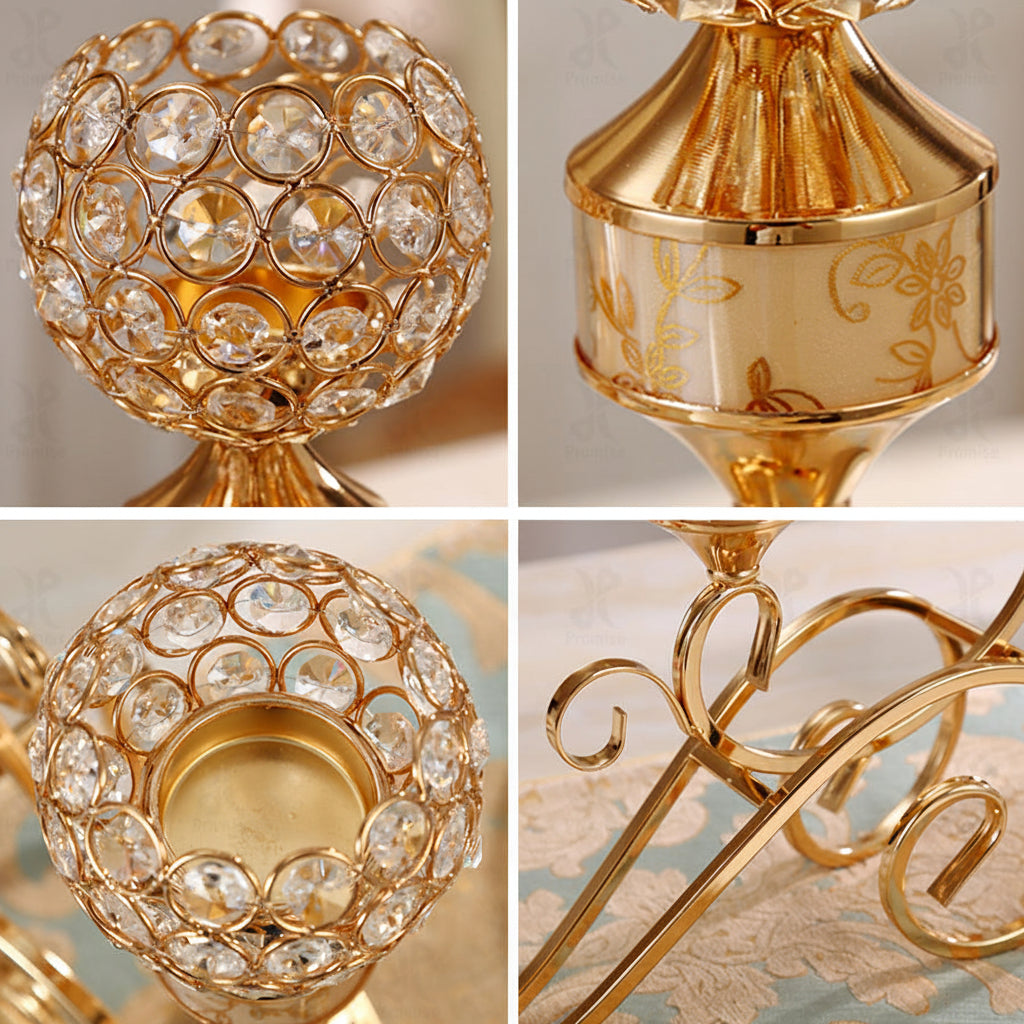 Gold Diamond Crystal Candle Holder | Shaadi Centerpiece, Tall Pedestal