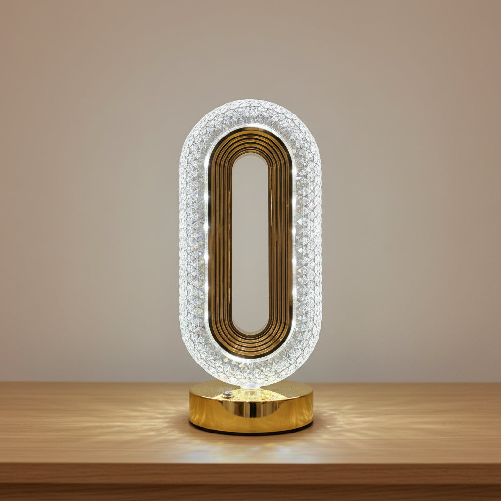 Rechargeable Crystal LED Table Lamp | Cordless Bedside, Gold Metal