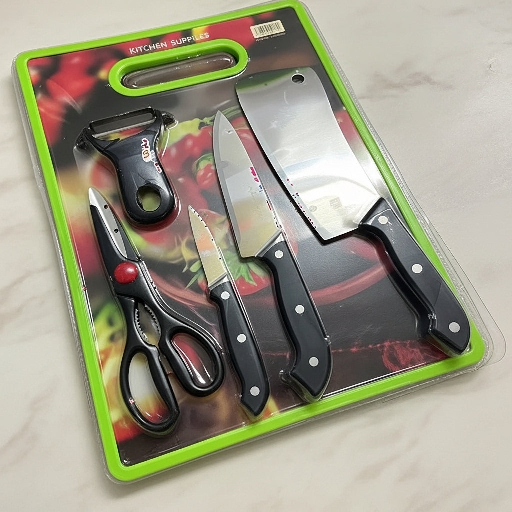 6-Piece Wave-Pattern Knife Set | Non-Stick Knives + Cutting Board