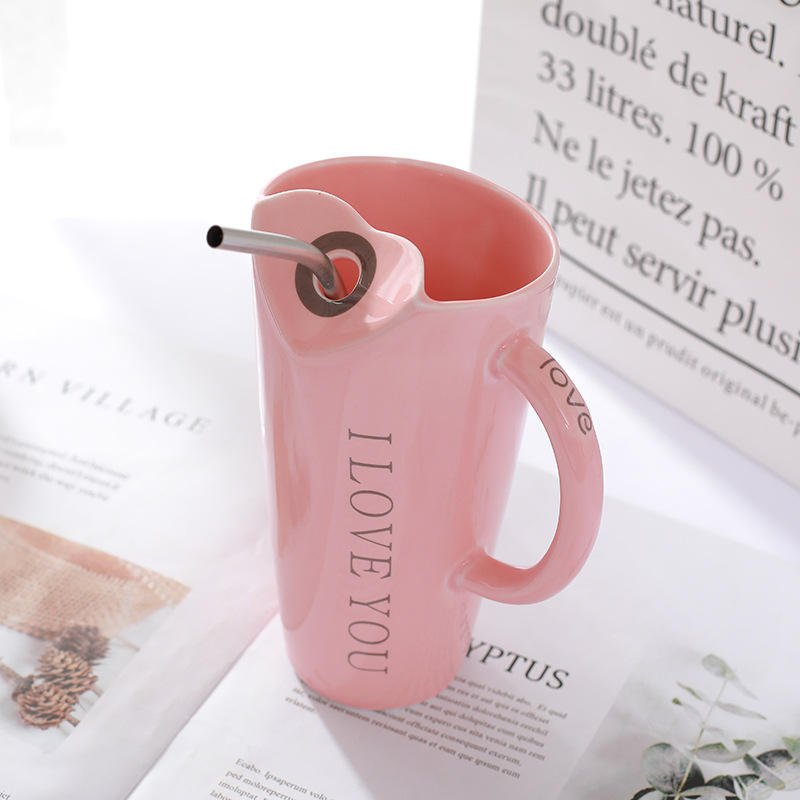 Tall Ceramic Sipper Mug with Steel Straw | Office Coffee Cup, 4 Colors