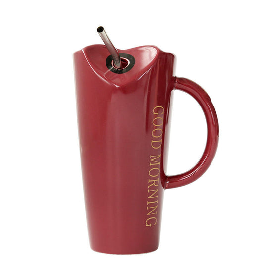 Tall Ceramic Sipper Mug with Steel Straw | Office Coffee Cup, 4 Colors