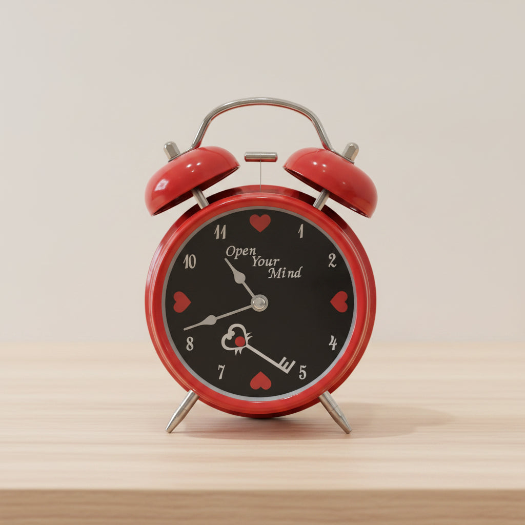 Vintage Twin Bell Alarm Clock | Loud Bell for Heavy Sleepers, Red Metal