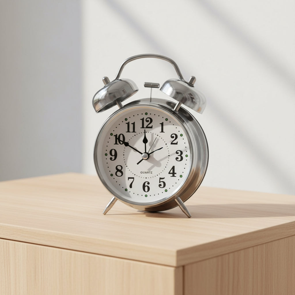 Chrome Silver Alarm Clock | Classic Twin Bell, Loud for Deep Sleepers