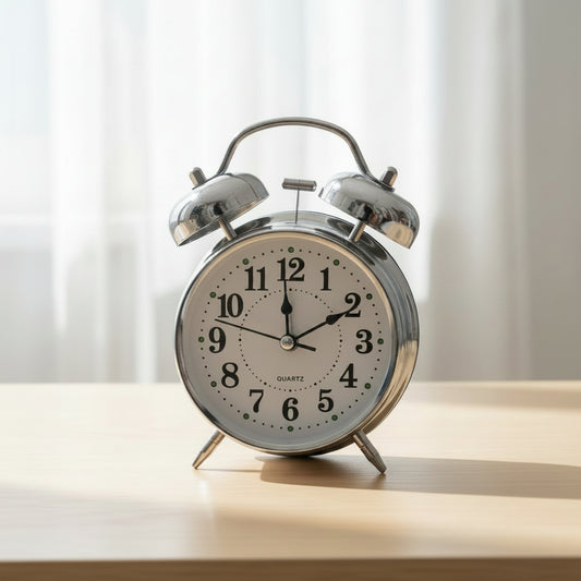 Chrome Silver Alarm Clock | Classic Twin Bell, Loud for Deep Sleepers