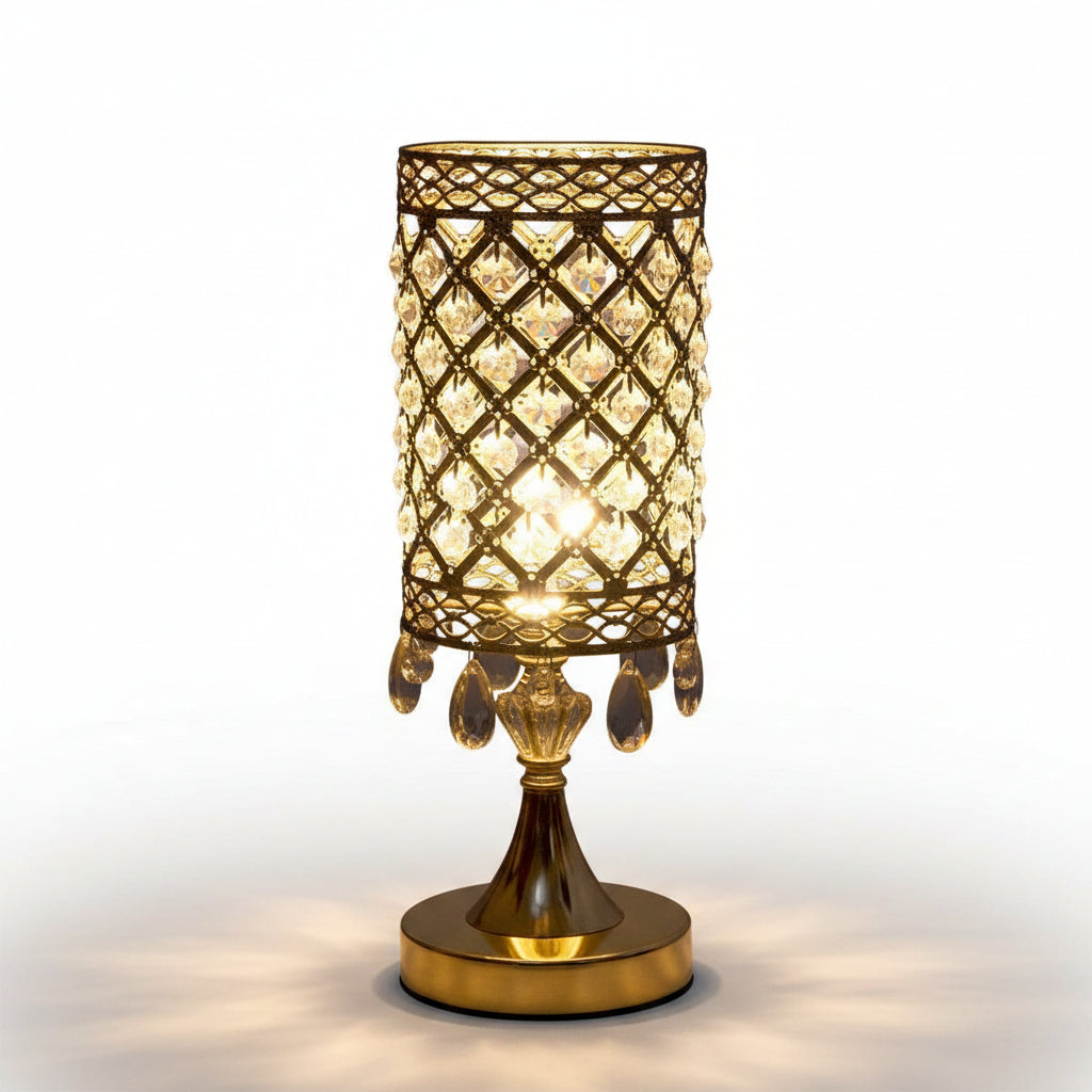 Crystal Pillar Table Lamp | USB Charging Brass Lamp, Hotel-Style