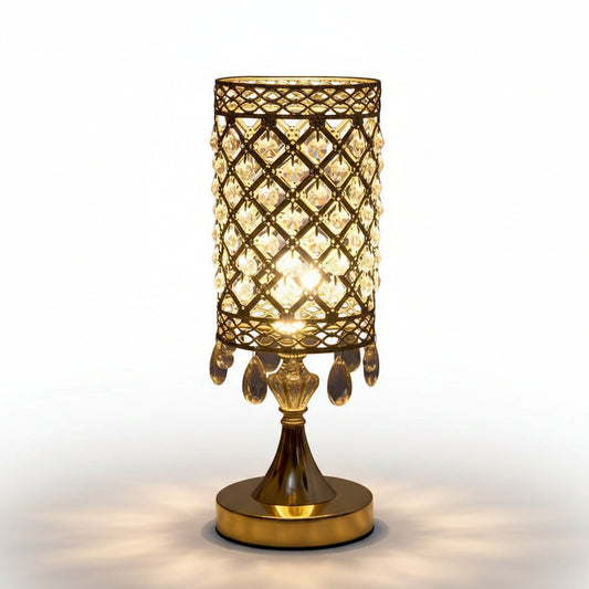 Crystal Pillar Table Lamp | USB Charging Brass Lamp, Hotel-Style
