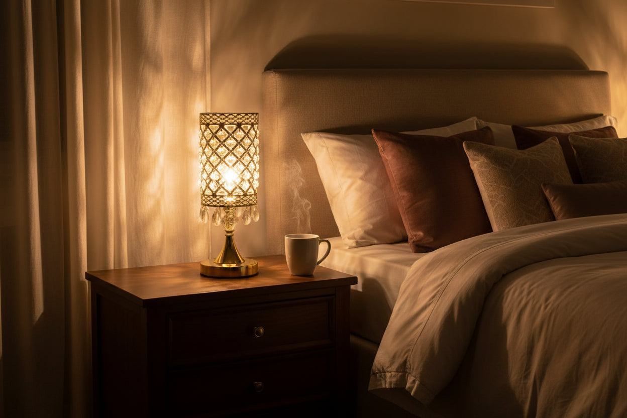 Crystal Pillar Table Lamp | USB Charging Brass Lamp, Hotel-Style
