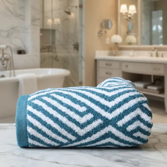 Geometric Cotton Towel 550 GSM | Bath & Hand Sizes, Premium Weave