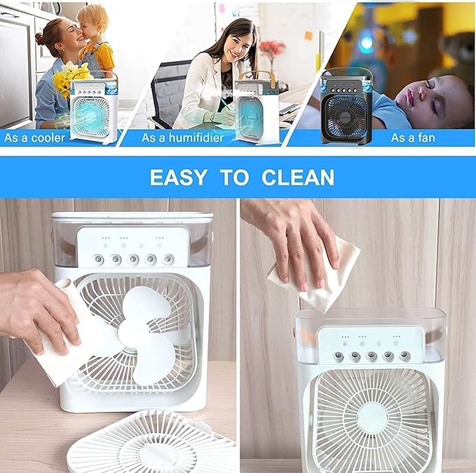 4-in-1 Portable Mist Air Cooler | USB Mini Air Cooler with 5 Mist Modes, Humidifier & LED Night Light