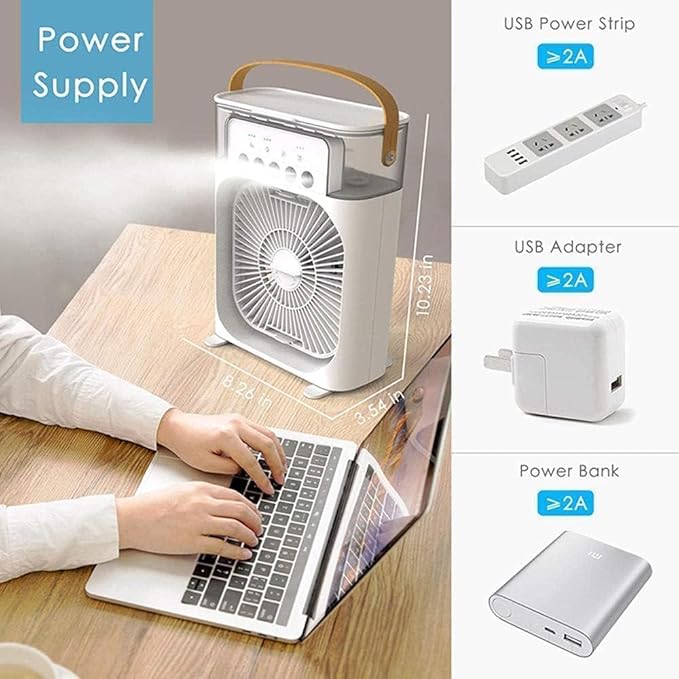 4-in-1 Portable Mist Air Cooler | USB Mini Air Cooler with 5 Mist Modes, Humidifier & LED Night Light