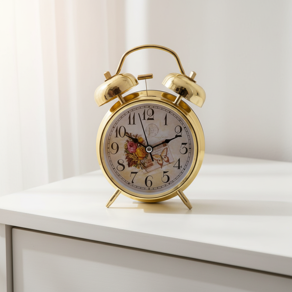Gold Floral Alarm Clock | Vintage Vanity Decor + Loud Bell