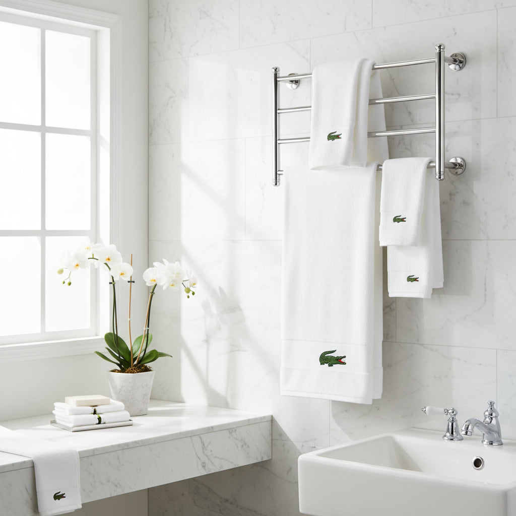 Lacoste Supima Cotton Bath Towel | Luxury White Hotel Towel