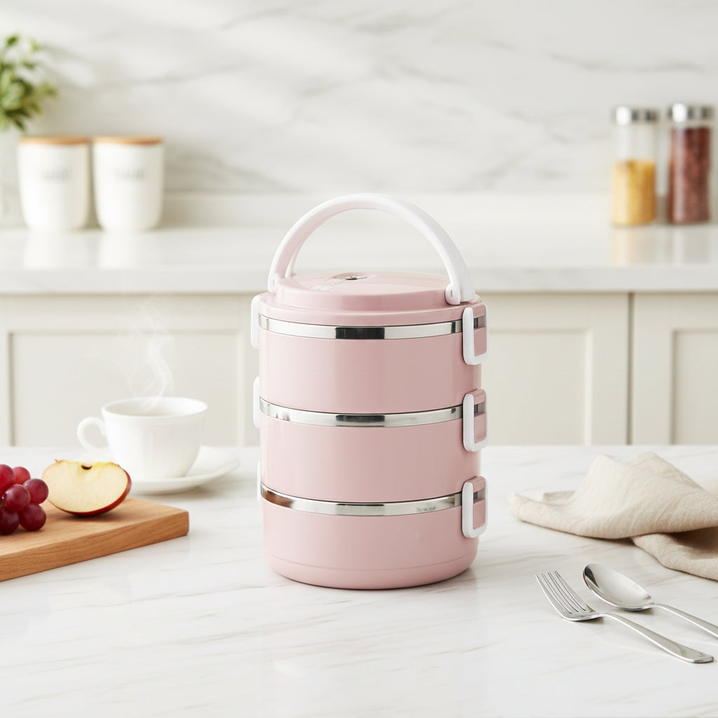 3-Tier Insulated Lunch Box | Office Tiffin Carrier, Stainless Steel