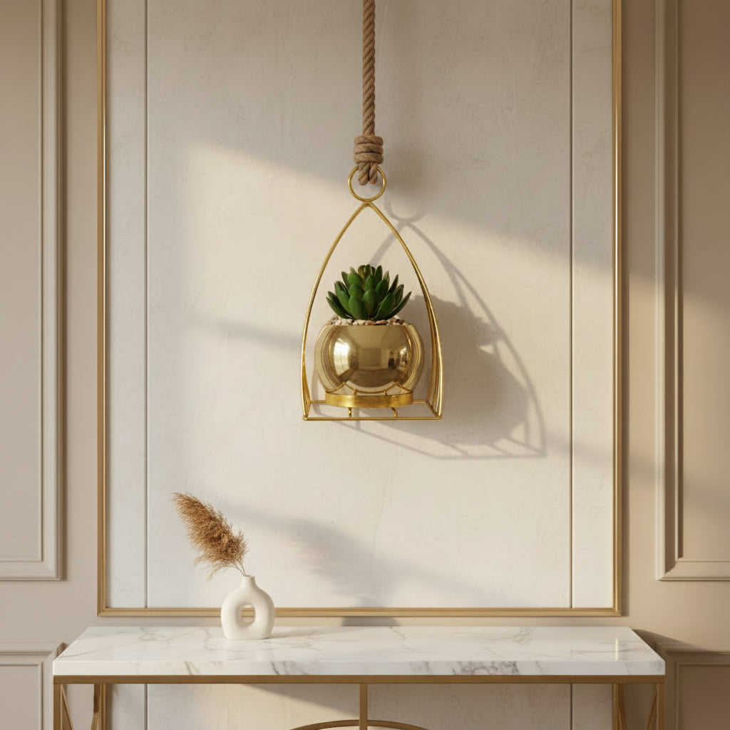 Gold Geometric Faux Succulent | Maintenance-Free Office Desk Decor