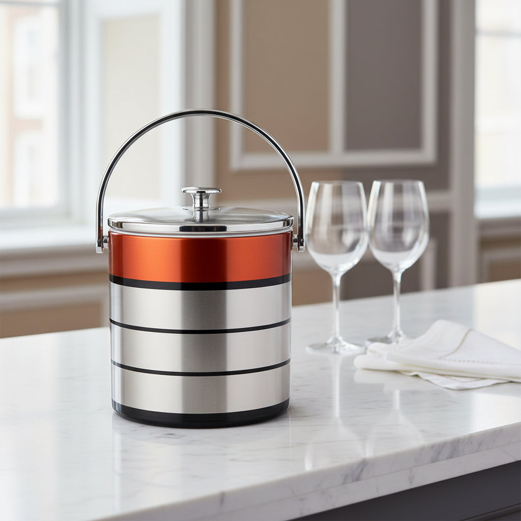 Insulated Steel Ice Bucket with Lid | Home Bar & Party Barware