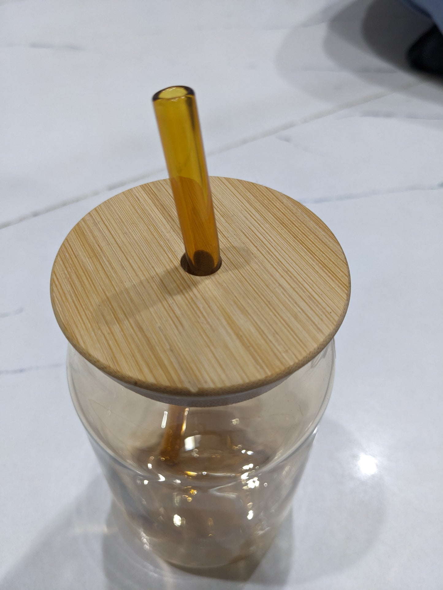 Glass Coffee Mug with Wooden Lid & Straw | Aesthetic Cup