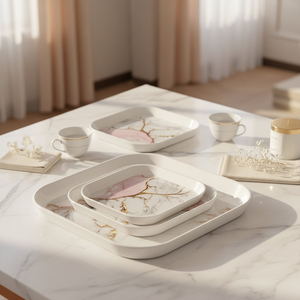 3-Piece Square Melamine Serving Tray Set | 12" Large